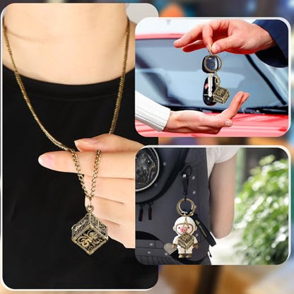 Keller & Weber Mini DND Dice Set with Hollow Six-Sided Octopus Metal Case Portable Keychain Necklace, Tiny 7pcs Polyhedral D&D Dice Set, DND Gifts with Gift Box, D&D Accessories for RPG, Bronze