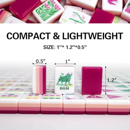 American Mahjong Game Set, Portable Carrying Bag,Acrylic 160 Tiles,Western Mahjong Tiles Set,Complete Ma Jong Set (Rose Red) - color: Rose Red