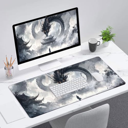 Dragon Gaming Mouse Pad Desk Pad Fantasy Creature Mysterious Oriental Dragon Large Gaming Mouse Mat with Stitched Edges,Non-Slip Waterproof Rubber Base Mouse Mat 31.5"x11.8" - color: Dragon, size: 31.5" x 11.8"