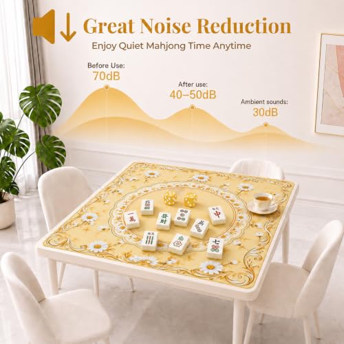 Yellow Mahjong Mat for Table & 50PCS Stickers| Carrying Bag, Heavy Floral Mahjong Mats&2 Dices, Noise Reduction Non Slip Foldable, 31.5x31.5 Game Table Cover, for Playing Card, Board Tile Games - color: Yellow