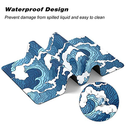 Extended Gaming Mouse Pad, Japanese Blue White Wave Mousepad, XL Large Mouse Mat Desk Pad 30 x 14 Inch, Waterproof Anime Mouse Pad with Stitched Edges and Non-Slip Base for Office Gaming - color: Blue White Wave