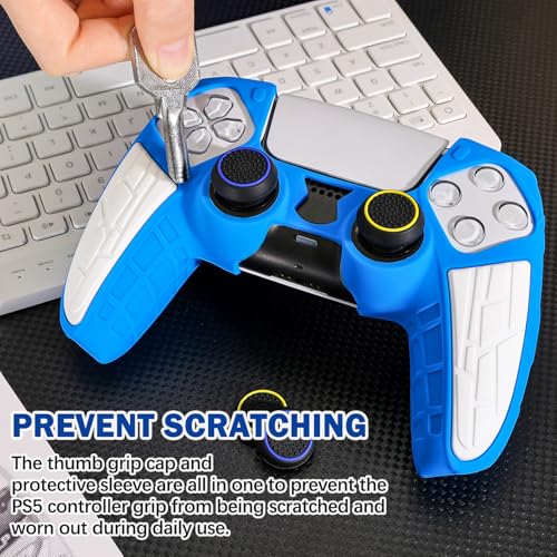 DLseego Protective Cover for PS5 Controller, Soft Silicone Ergonomic Anti-Slip Controller Case Skin with 4 PCS Thumb Stick Grip Caps - Blue - color: Blue