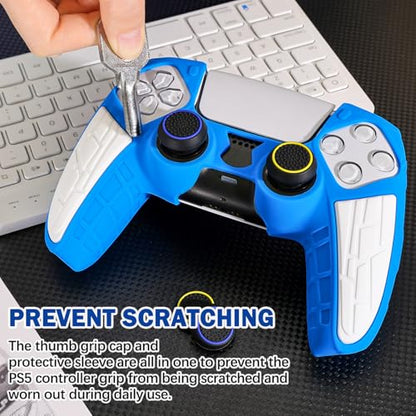 DLseego Protective Cover for PS5 Controller, Soft Silicone Ergonomic Anti-Slip Controller Case Skin with 4 PCS Thumb Stick Grip Caps - Blue - color: Blue