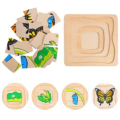 jojofuny Animal and Plant Wooden Jigsaw Puzzle Board Cartoon Multilayer Educational Toy for Kids Ages 4-8 Portable 3D Puzzle for Imagination Eye-Hand Coordination Gift