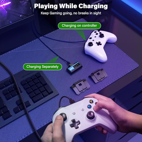 JAVRUNWOF Rechargeable-Battery-Pack-for-Xbox-Controller, 2x4800mWh Batteries Pack with Fast USB-C Charger for Xbox One S X Elite/X-Box Series X|S Controller Play and Charge Kit Skins for X-Box 360 - color: Blue