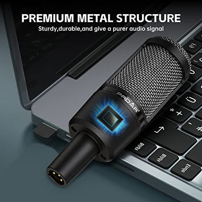 XLR Podcast Microphone Professional Cardioid Condenser Microphone for PC Computer Studio XLR Mic Kit for Recording/Podcasting/Streaming/Voice Over/ASMR/Home Studio/YouTube with Desktop Stand | 48V power required.XLR podcast mic for vocals, voiceovers and