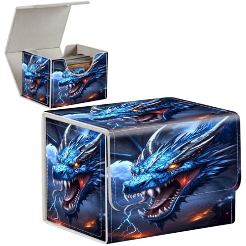 PU Leather Deck Box for MTG Commander Cards, Fits 100+ Double Sleeved Cards, Secure Magnetic Trading Card Storage Case for TCG CCG,Blue Howling Dragon - color: Blue Howling Dragon