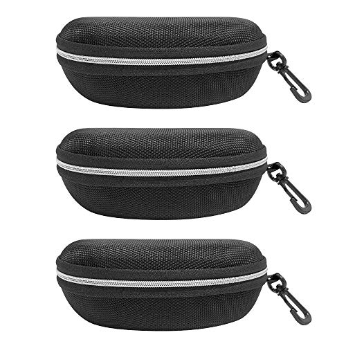3 Pack Zipper Shell Eyeglasses and Sunglasses Case with Plastic Carabiner Hook - color: Silver