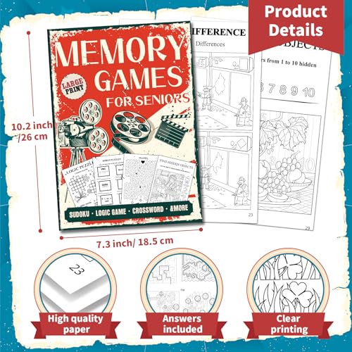 Elfew 4 Pack Large Print Activity Books for Seniors & Adults | 150+ Memory Games, 16 in 1 Puzzle Books, Variety Brain Games: Word Search, Sudoku, Mazes, Crosswords, Gifts for Women & Men