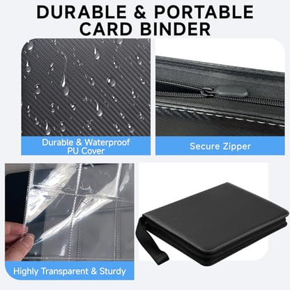 9 Pocket Trading Card Binder, Holds 1080 Cards with 60 Removable Double-Sided Sleeves, Premium Zipper Top Loader Card Collection Album, PU Card Folder Holder for MTG, TCG, Baseball, Sports Cards - color: Black
