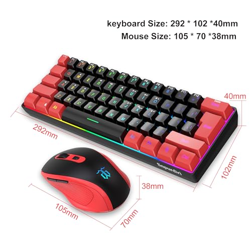 Snpurdiri 2.4G Wireless Gaming Keyboard and Mouse Combo, Include Mini 60% Merchanical Feel Keyboard, Ergonomic Vertical Feel Small Wireless Mouse(Red and Black) - color: Red Black Combo