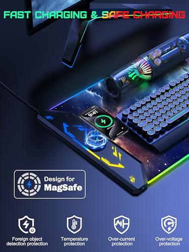 TopMade Wireless Charging Mouse Pad, RGB Gaming Mousepad, 35.4" x 15.8" Extra Large Waterproof Keyboard Desk Pad, Computer Desk Mat, Blue Nebula (Includes 20W PD Power Adapter & 6.56ft Woven Cable) - color: RGB Blue Nebula-35.4"x15.8"-with Adapter