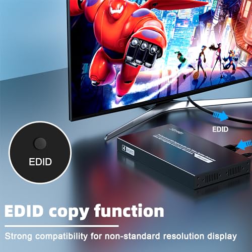 HDMI Extender Splitter 1 x 4, JCHICI 4K@30Hz 100M(328fts) HDMI Splitter with Loopout and EDID Copy Function, Lossless Transmission and Zero Latency, Support 3D - size: HDMI Extender Splitter 1 x 4