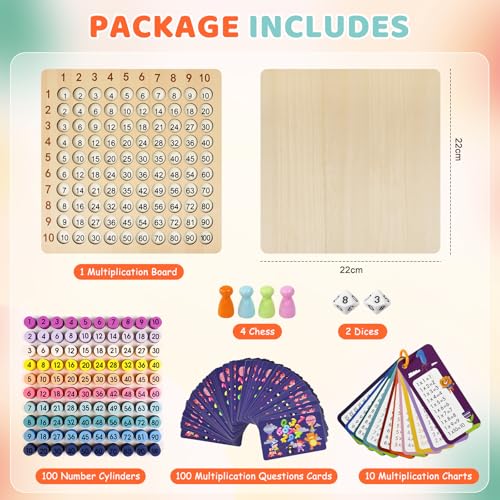 BUZIFU Wooden Montessori Multiplication Board Game: Math Educational Toys Multiplication Table Board Game Montessori Math Manipulatives Toys Toddlers Kids Multiplication Chart Game for Early Education