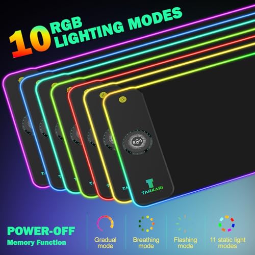 TARKARI RGB Mouse Pad Wireless Charging Desk Mat, LED Gaming Mouse Mat 800x300x4mm, 10 Light Modes, Waterproof, Non-Slip Rubber Base, Keyboard Pad for PC, MacBook Laptop - color: Iron Black
