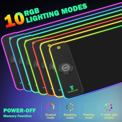 TARKARI RGB Mouse Pad Wireless Charging Desk Mat, LED Gaming Mouse Mat 800x300x4mm, 10 Light Modes, Waterproof, Non-Slip Rubber Base, Keyboard Pad for PC, MacBook Laptop - color: Iron Black