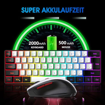 Snpurdiri 2.4G Wireless Gaming Keyboard and Mouse Combo, Include Mini 60% Merchanical Feel RGB Backlit Keyboard, Ergonomic Vertical Feel Small Wireless Mouse(Black and White) - color: Black White Combo