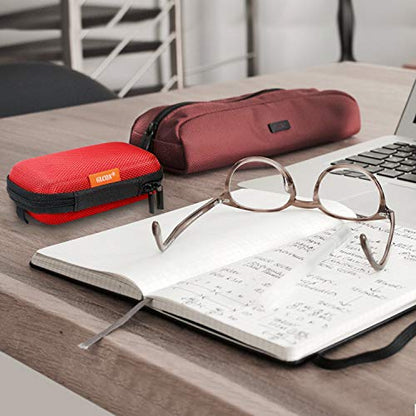 Red Rectangle Small EVA Case, Lightweight Hard Shell Zipper Pouch | Universal Protection Bag for Earbud, Headset, Charger, Airpods, iPod, USB Cable, MP3, Key, Change - color: Red