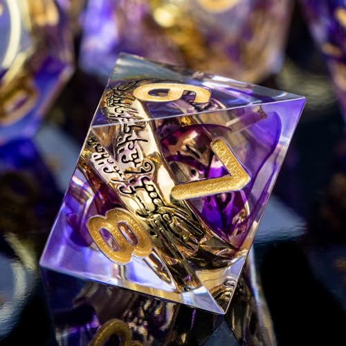Magic Golden Ring DND Dice Set Sharp Edge Red Resin Dice with Box, for use with RPG D&D Tabletop Games Lord D and D Polyhedral Dice Set - color: Ring - Purple-1