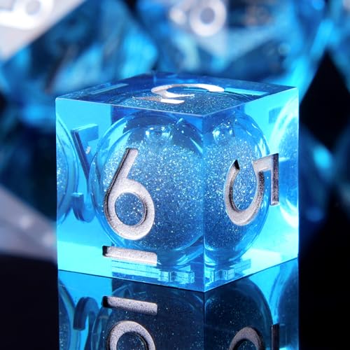 Handmade Liquid DND Dice Set, Liquid Core DND Dice Quicksand Ball, 7 Accessories Dice for Dungeons and Dragons, RPG Polyhedral Resin Sharp Edge Dice Roleplaying （Liquid Blue ） - color: Liquid-blue