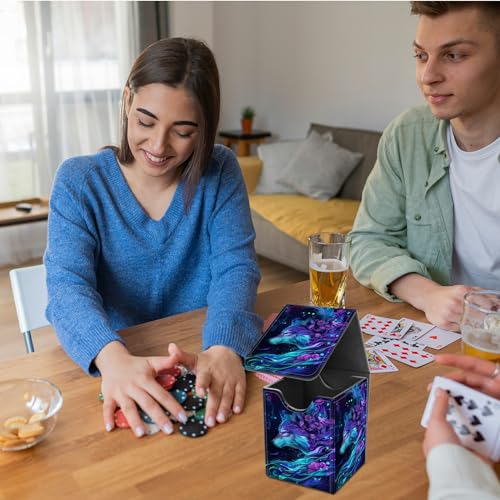 Card Deck Box for Trading Cards,MTG Commander Deck Box Fits 100+ Single Sleeved Cards,Leather Magnetic Card Storage Box for YuGiOh TCG CCG Cards,Purple Wolf - color: Purple Wolf