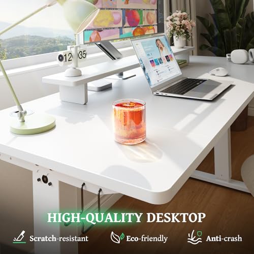 SIAGO 48 x 24 Inch Electric Standing Desk, 0.8 Inch Thick Tabletop | Smooth Height Adjustment, 200lbs Stability, 3 Memory Presets, Cable Management, Pre-Labeled Easy Assembly - color: White, size: 48 x 24 Inch