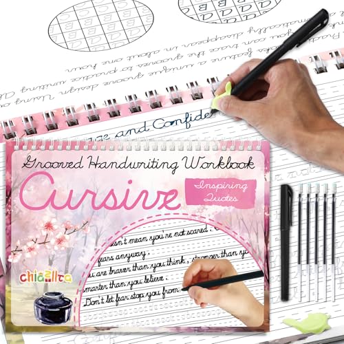 chiazllta Grooved Cursive Handwriting Workbook with Disappearing Ink Pens Magic Reusable Grooved Cursive Writing Practice for Beginners Kids Kickoff Workbook Homeschooling Supplies (Inspiring Quotes) - style: Inspiring Quotes