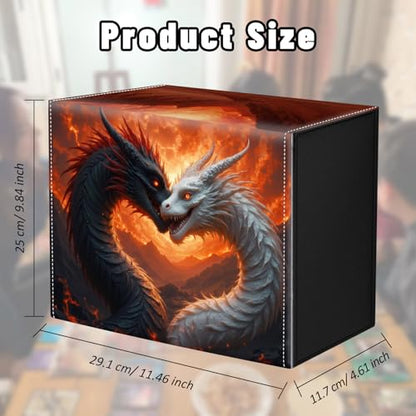 DEGDFSGR Card Game Storage Box for TCG MTG Commander Deck Box MTG Card Box Organizer Trading Card Case Magnetic Closure Creative Pattern Up to 2400 Cards, Fiery Frost Dragon - color: Fiery Frost Dragon