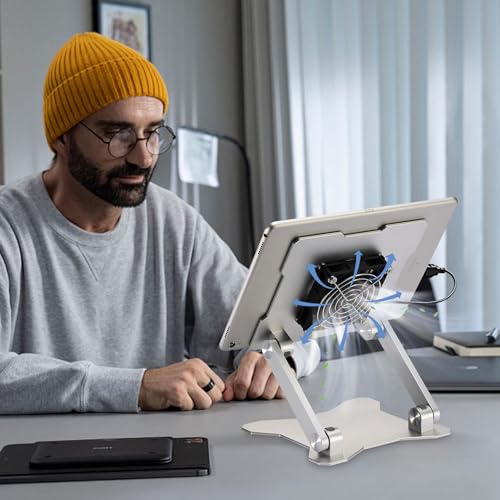 Surface Pro Stand, iPad Cooler,Aluminum Cooling Pad,Sturdy Tablet Stand Holder with Quiet Fan for Microsoft Surface Tablets,iPad Series,Samsung Galaxy Tabs-Up to 15-in Tablets - color: Silver