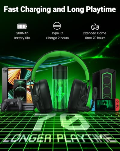 Wireless Gaming Headset with Noise Canceling Microphone for PC, PS5, PS4, Switch, Mac, 2.4 GHz Wireless & Bluetooth 5.4 Gaming Headphones, Cool RGB Lighting, 50Hr Battery, 50mm Drivers(Deep Green) - color: Deep Green