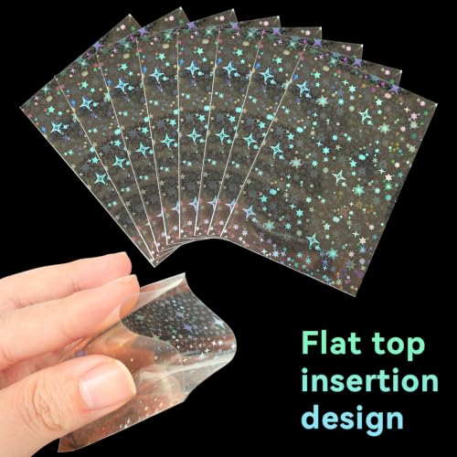 HFATMOS 300 Pcs Photocard Sleeves Laser Flashing Holographic Card Protector | Dustproof Card Sleeves for Mini Photos Credit Name Trading Cards Album Photo Cards, Four-Pointed Stars Pattern - color: Four-pointed Stars Pattern