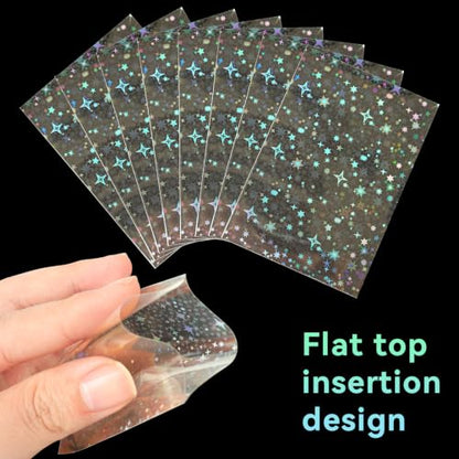 HFATMOS 300 Pcs Photocard Sleeves Laser Flashing Holographic Card Protector | Dustproof Card Sleeves for Mini Photos Credit Name Trading Cards Album Photo Cards, Four-Pointed Stars Pattern - color: Four-pointed Stars Pattern