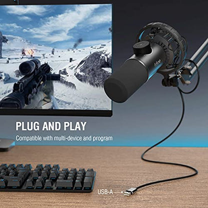 FIFINE USB Gaming Microphone, RGB Dynamic Mic with Tap-to-Mute & Headphone Jack, Plug & Play Cardioid Mic for PC PS4/5, Streaming Podcast Twitch YouTube Discord - for Gamers and Youtubers - K658