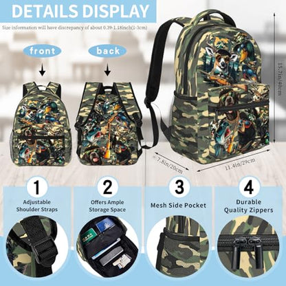 Wild Duck Camo Backpacks for Girls Boys Elementary Middle School Bookbag Kids Fish Deer Hunter Animals School Backpack Travel Daypack Students Back Pack - color: Hunter Animals