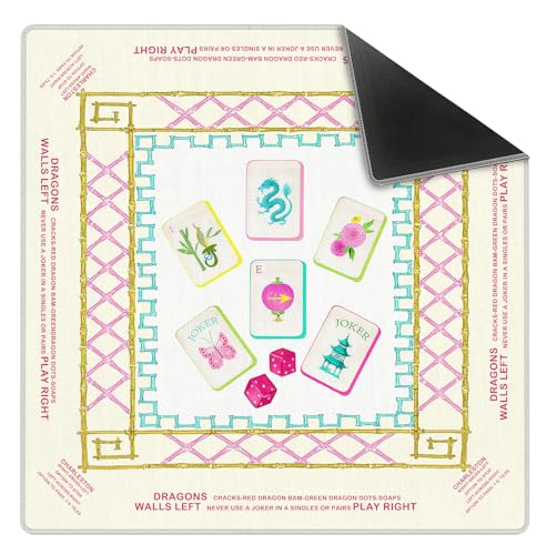 Pink and Yellow Chinoiserie Mahjong Mat 31.5" x 31.5", Grandmillennial Non-Slip Noise Reduction Mahjong Table Cover Accessories and Supplies for Dominoes Poker Card Board and Tile Games Gifts - color: Pink and Yellow Mahjong Mat
