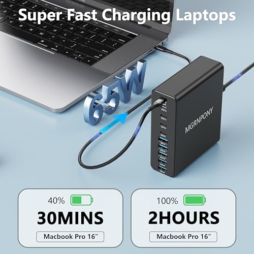 320W USB C Charger Block, 10-Port GaN USB C Charging Station Black | PD 65W Laptop Fast Charger Adapter for MacBook Pro/Air, DELL, iPad, iPhone, Samsung Galaxy - color: Black