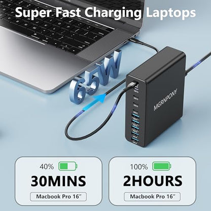 320W USB C Charger Block, 10-Port GaN USB C Charging Station Black | PD 65W Laptop Fast Charger Adapter for MacBook Pro/Air, DELL, iPad, iPhone, Samsung Galaxy - color: Black