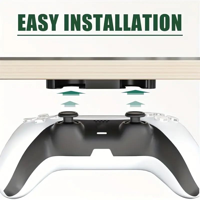 2 Pack Under Desk Game Controller Holder, No Drill Adhesive Mount, Universal Organizer for Most Game Controllers, Under Desk Hanger for Gaming Desk Accessories Storage