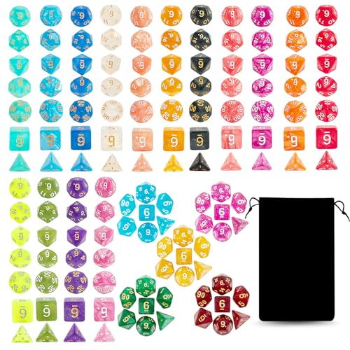 140Pcs Polyhedral DND Dice Set 20 Colors with Drawstring Bag | 7 dice per color, perfect for DND, RPG, MTG tabletop role-playing games（20 Colors） - color: 20 Colors