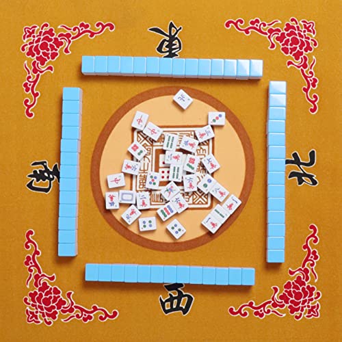 Mahjong Mat with 3 Dice, Mahjong Table Mat for Poker, Card Games, Board & Tile Games, Anti Slip and Noise Reduction Table Cover (Yellow, 31.5 inches) - color: Yellow