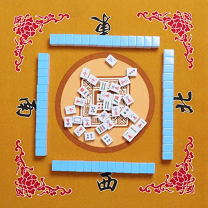 Mahjong Mat with 3 Dice, Mahjong Table Mat for Poker, Card Games, Board & Tile Games, Anti Slip and Noise Reduction Table Cover (Yellow, 31.5 inches) - color: Yellow