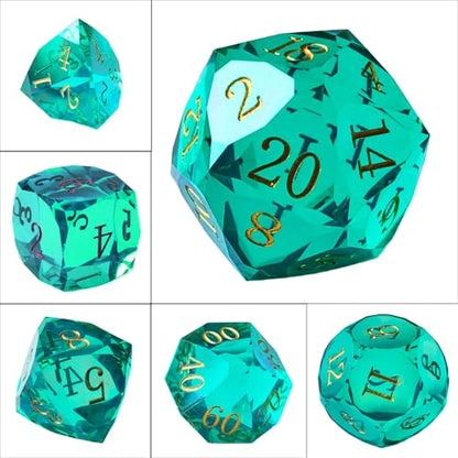 Crystal Multifaceted Polyhedral Dice Set 7 PCS for DND, RPG Tabletop Gaming, Collectors | Tinbox Packing, Gemstone Effect Dice (Crystal Teal) - color: Crystal Teal