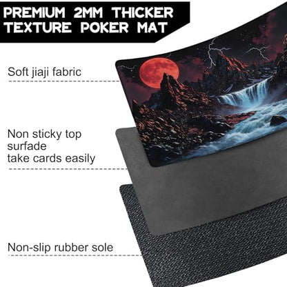 Playmat for MTG Sunset Mountains Streams Magic Play Mat 24x14 Inch Card Game Mat for Magic The Gathering TCG PTCG Playmat with Free Storage Bags Non-Slip Backing and Stitched Edge - color: Sunset Mountains Streams No With Zones