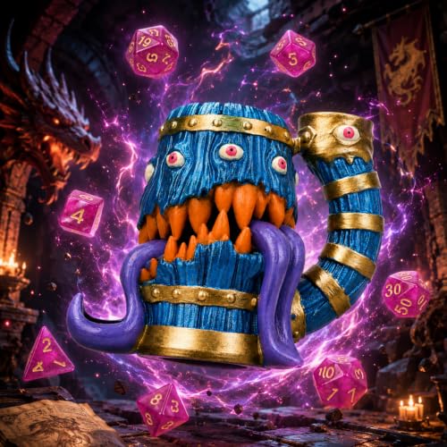 Dice Tower Mug, Dice Rolling Tower, Comes with 7 PCS Dice Set, Suitable for DND Dungeons and Dragons, Tabletop Games, Available As Drink Holder, D&D Gifts, DND Accessories (Purple Tongue) - color: Purple Tongue