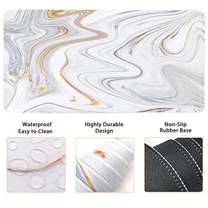 4-in-1 Large Gaming Mouse Pad, Keyboard Wrist Rest Pad & Wrist Support Mousepad Set, Extended Desk Pad Waterproof Desk Mat for Home Office Study Game - White Marble - color: White Marble