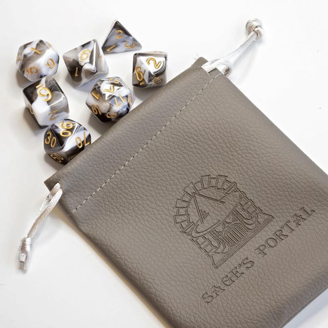 Sage’s Portal Stones DND Dice Set Acrylic Opaque 7-PC Polyhedral DND Dice Set for Dungeons and Dragons D&D Sage’s Cantrips RPG Tabletop TTRPG (White/Mica) - color: White/Mica