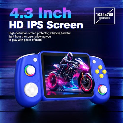 RG43H Pro Retro Handheld Game Console, 4.3 Inch Retro Gaming Console with 4000mAh Battery, RK3562 Opensource Hand Held Games Console, EmuELEC&RGBOX Dual Systems Video Console, HDMI TV Output,Navy Blue - color: Navy Blue