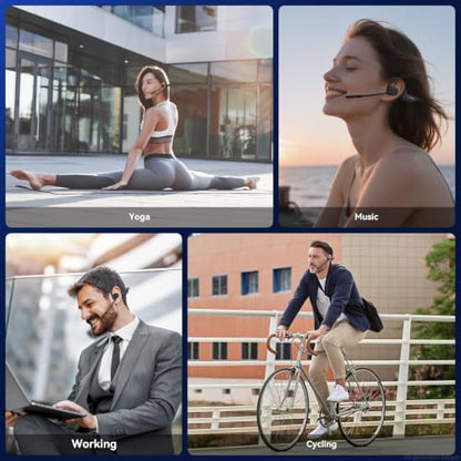 LEVN Open Ear Headphones with Mic, 29g Bluetooth Headset with Microphone, Bluetooth Headphones with Noise Cancelling Mic, Waterproof Non-slip Wireless Headset with Mic for Work, Workout, Driving, Call