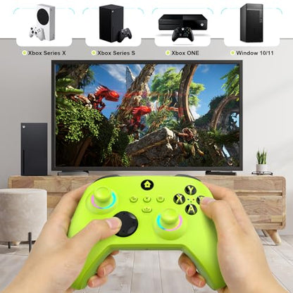 W&O Wireless Controller Compatible With Xbox One, Xbox Series X/S, Xbox One X/S, PC, With RGB LED Light, Mappable Buttons, 3.5mm Headphone Jack, With 2.4GHZ Wireless Adapter Gamepad - color: Electric Volt