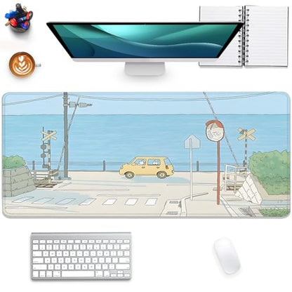 Cute Desk Mat Kawaii Anime Large Gaming Mouse Pad Cartoon Rabbit Desk Pad,Stitched Edges Non-Slip Waterproof Rubber Base Mous Mat for Office,Computer,Keyboard,Laptop and Home Desk Pad(27.5X11.8 in) - color: Cartoon Anime